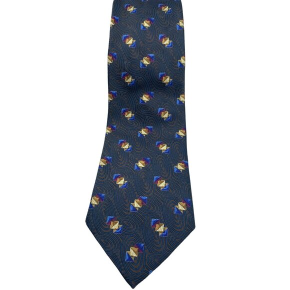 Ermenegildo Zegna Silk Tie Blue Brown Gold Red Geometric Swirl Abstract Italy - Picture 2 of 7